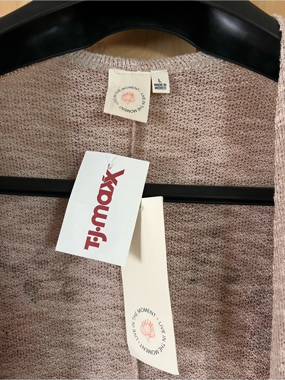 Live In The Moment Floral Knit Cardigan L NWT TJ Maxx Boho Open Front Pink Gray - Picture 3 of 8